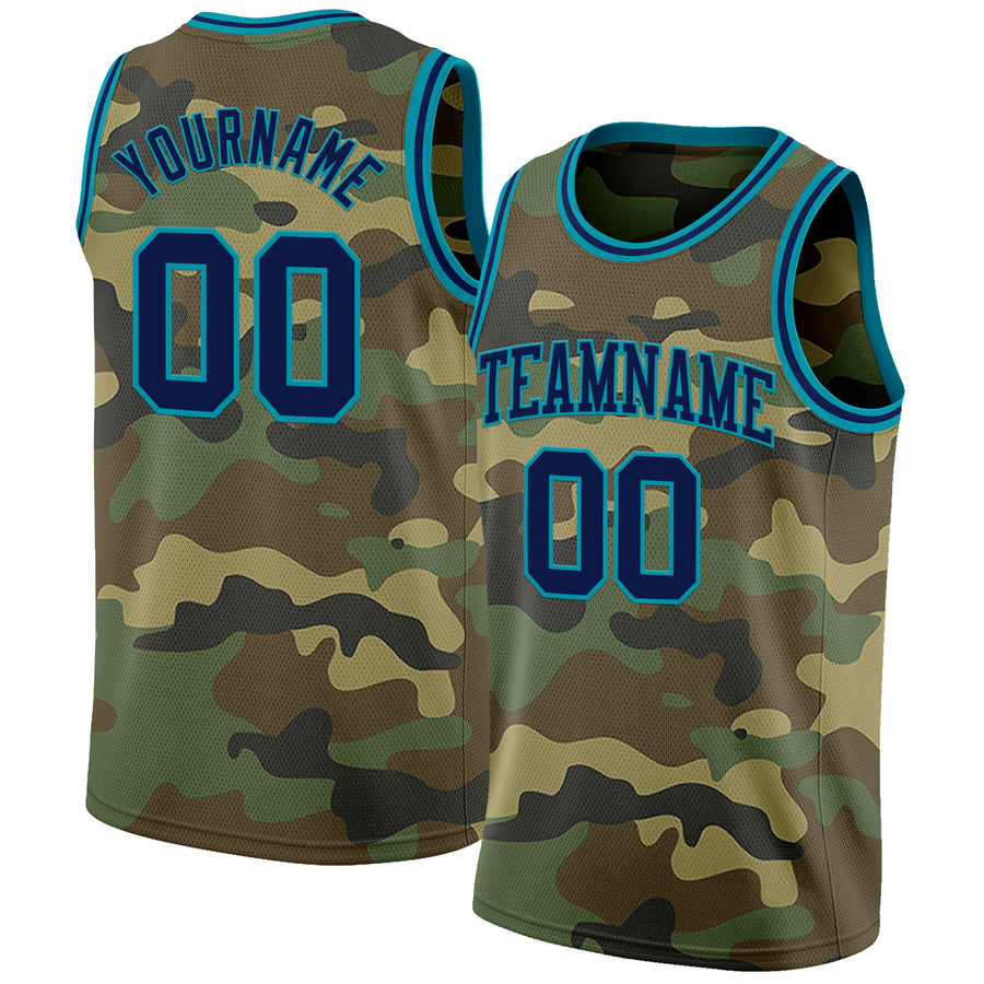 Custom Camo Navy-Teal Authentic Salute To Service Basketball Jersey