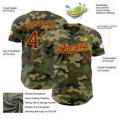 Custom Camo Crimson-Gold Authentic Salute To Service Baseball Jersey