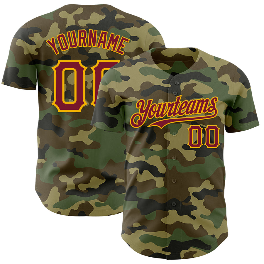 Custom Camo Crimson-Gold Authentic Salute To Service Baseball Jersey