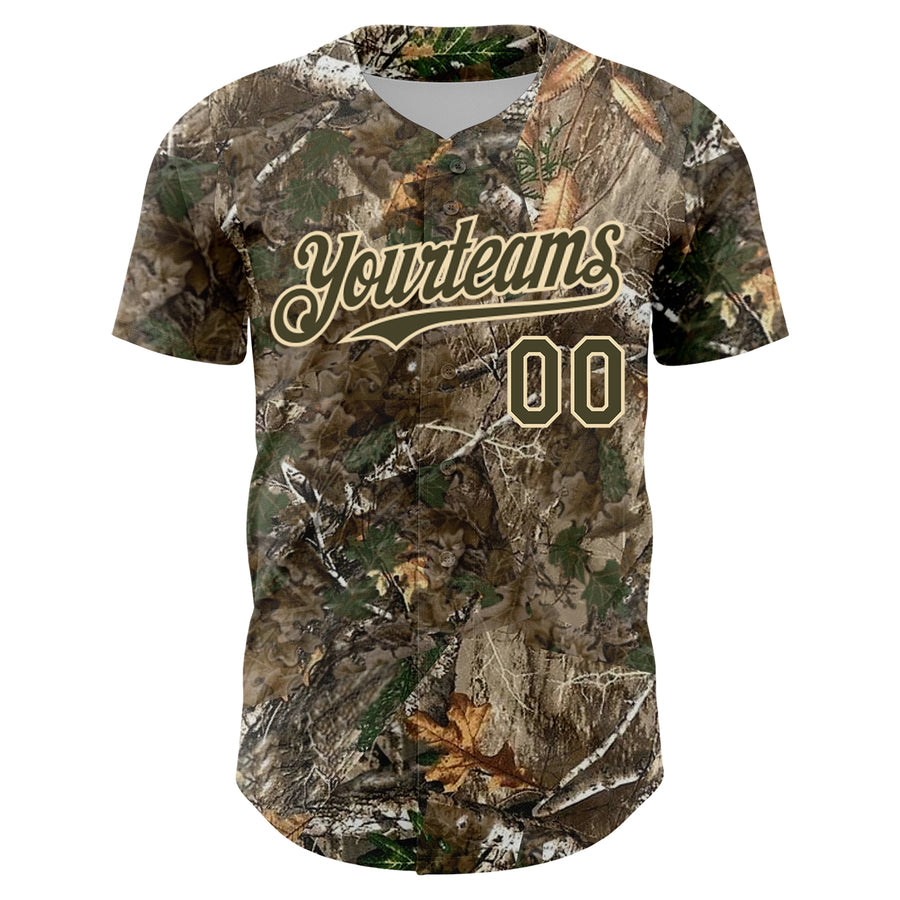 Custom Camo Olive-Cream 3D Woodland Camo Authentic Salute To Service Baseball Jersey
