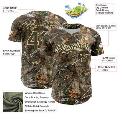 Custom Camo Olive-Cream 3D Woodland Camo Authentic Salute To Service Baseball Jersey
