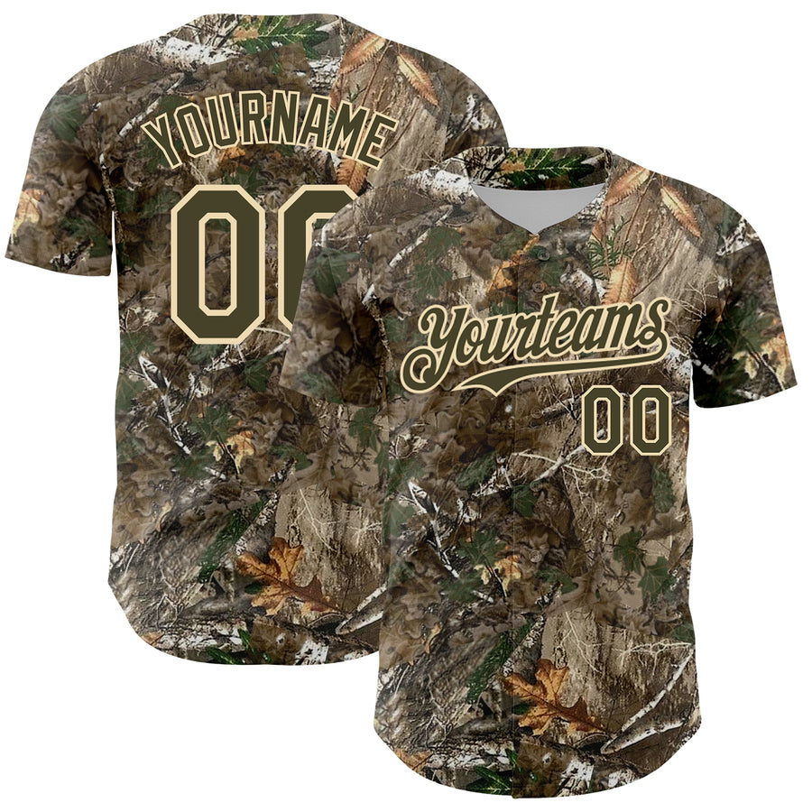 Custom Camo Olive-Cream 3D Woodland Camo Authentic Salute To Service Baseball Jersey
