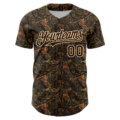 Custom Camo Brown-Cream 3D Woodland Camo Authentic Salute To Service Baseball Jersey