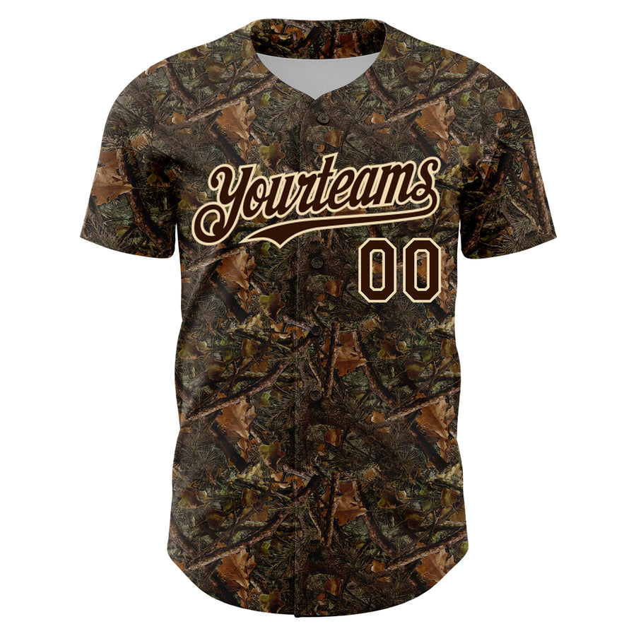 Custom Camo Brown-Cream 3D Woodland Camo Authentic Salute To Service Baseball Jersey