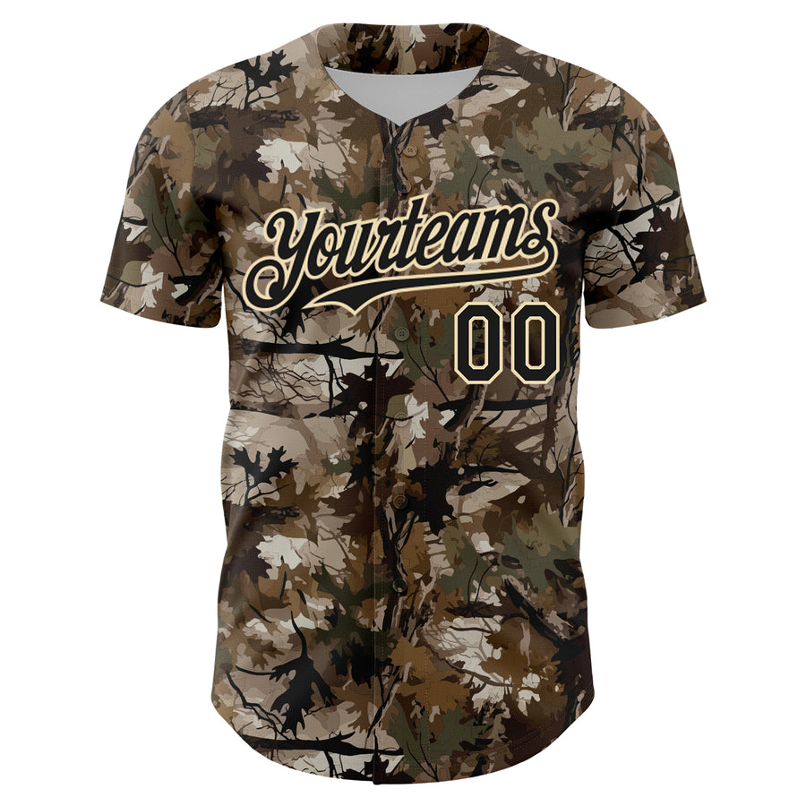 Custom Camo Black-Cream 3D Woodland Camo Authentic Salute To Service Baseball Jersey