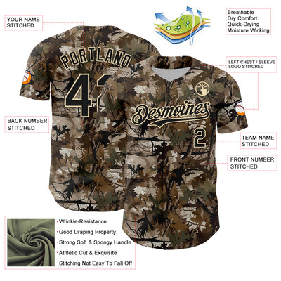Custom Camo Black-Cream 3D Woodland Camo Authentic Salute To Service Baseball Jersey