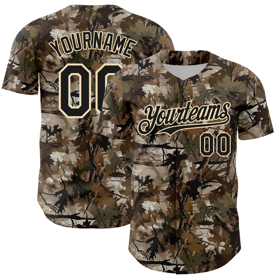 Custom Camo Black-Cream 3D Woodland Camo Authentic Salute To Service Baseball Jersey