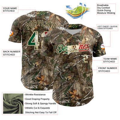 Custom Camo Vintage Mexican Flag-Cream 3D Woodland Camo Authentic Salute To Service Baseball Jersey