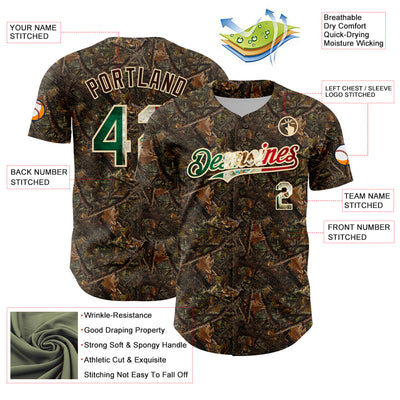 Custom Camo Vintage Mexican Flag-Cream 3D Woodland Camo Authentic Salute To Service Baseball Jersey