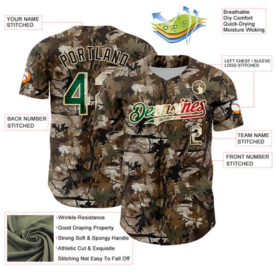 Custom Camo Vintage Mexican Flag-Cream 3D Woodland Camo Authentic Salute To Service Baseball Jersey
