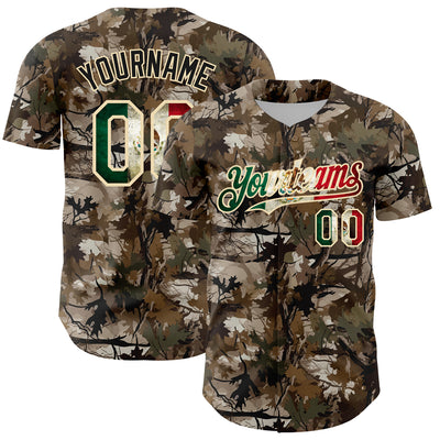 Custom Camo Vintage Mexican Flag-Cream 3D Woodland Camo Authentic Salute To Service Baseball Jersey