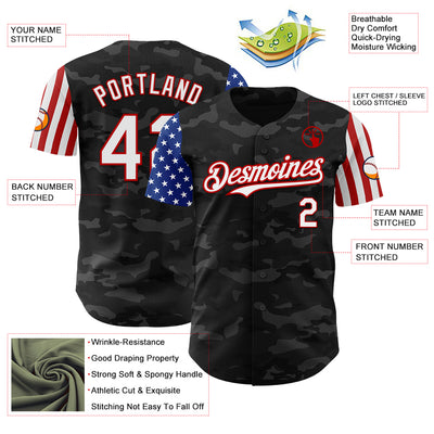 Custom Camo White-Red 3D American Flag  Authentic Salute To Service Baseball Jersey