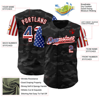 Custom Camo USA Flag White-Red 3D Authentic Salute To Service Baseball Jersey