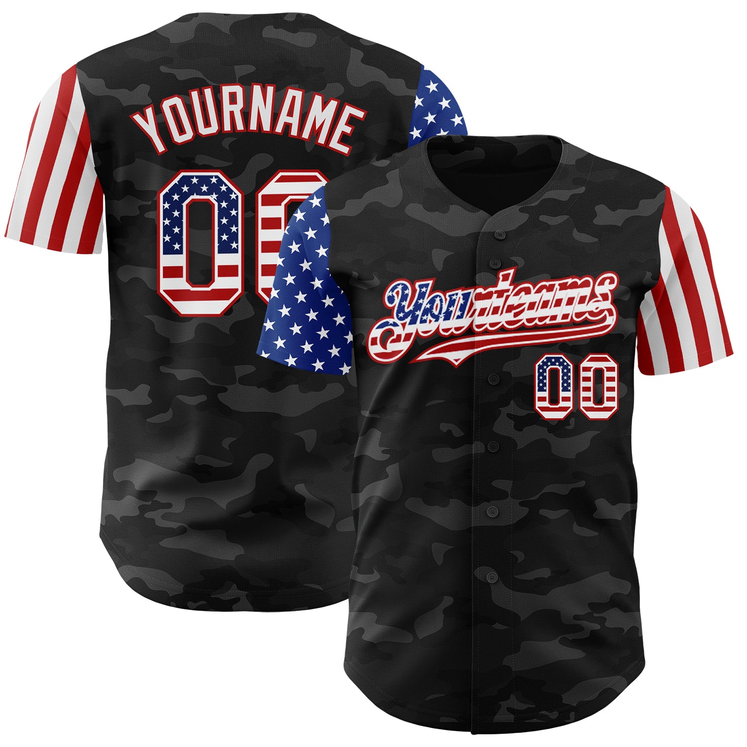 Custom Camo USA Flag White-Red 3D Authentic Salute To Service Baseball Jersey
