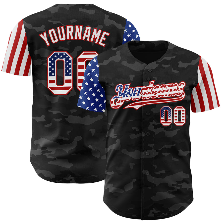 Custom Camo USA Flag White-Red 3D Authentic Salute To Service Baseball Jersey