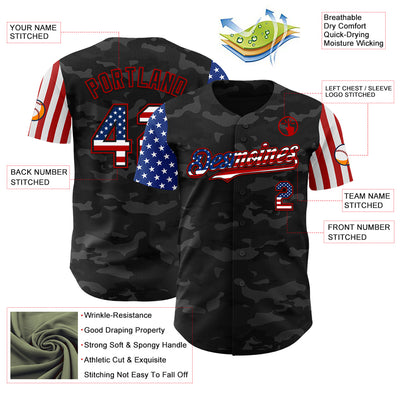Custom Camo USA Flag Black-Red 3D Authentic Salute To Service Baseball Jersey