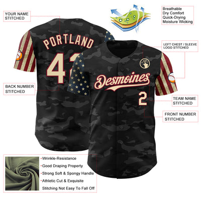 Custom Camo Cream-Crimson 3D American Flag Authentic Salute To Service Baseball Jersey