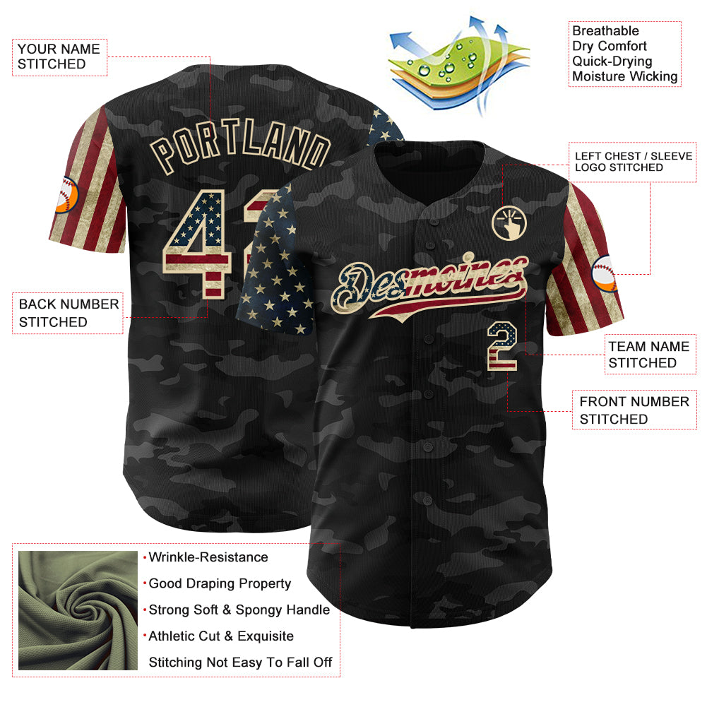 Custom Camo Vintage USA Flag-Cream 3D Authentic Salute To Service Baseball Jersey