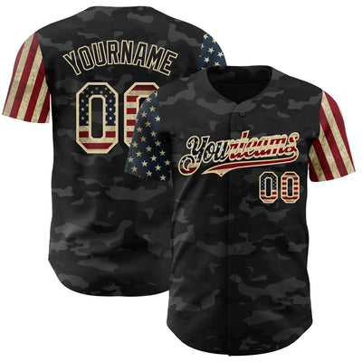 Custom Camo Vintage USA Flag-Cream 3D Authentic Salute To Service Baseball Jersey