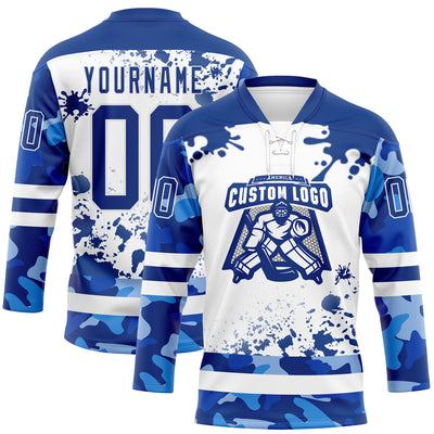 Custom Camo Royal-White Splash Hockey Lace Neck Jersey