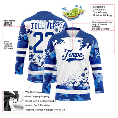 Custom Camo Royal-White Splash Hockey Lace Neck Jersey