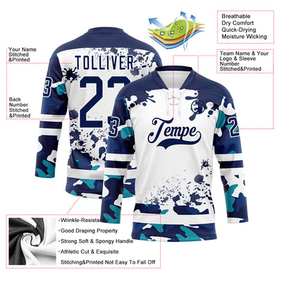 Custom Camo Navy-White Splash Hockey Lace Neck Jersey