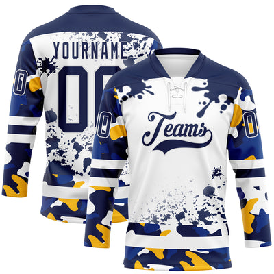 Custom Camo Navy-White Splash Hockey Lace Neck Jersey