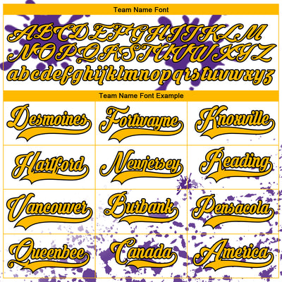 Custom Camo Gold Purple Black-White Splash Hockey Lace Neck Jersey