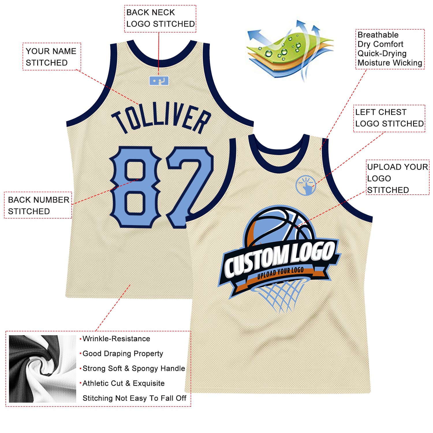 Custom Pinstripe Basketball Jersey Cream Navy Light Blue-Black Authentic -  FansIdea