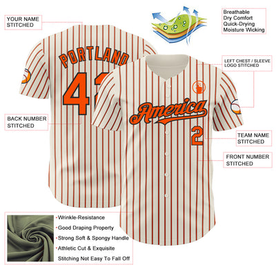 Custom Cream (Black Orange Pinstripe) Orange-Black Authentic Baseball Jersey