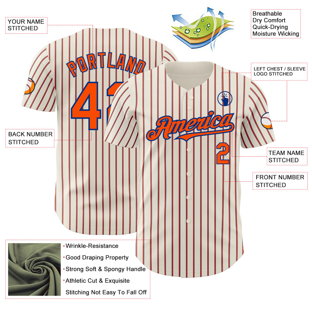 Custom Cream (Royal Orange Pinstripe) Orange-Royal Authentic Baseball Jersey