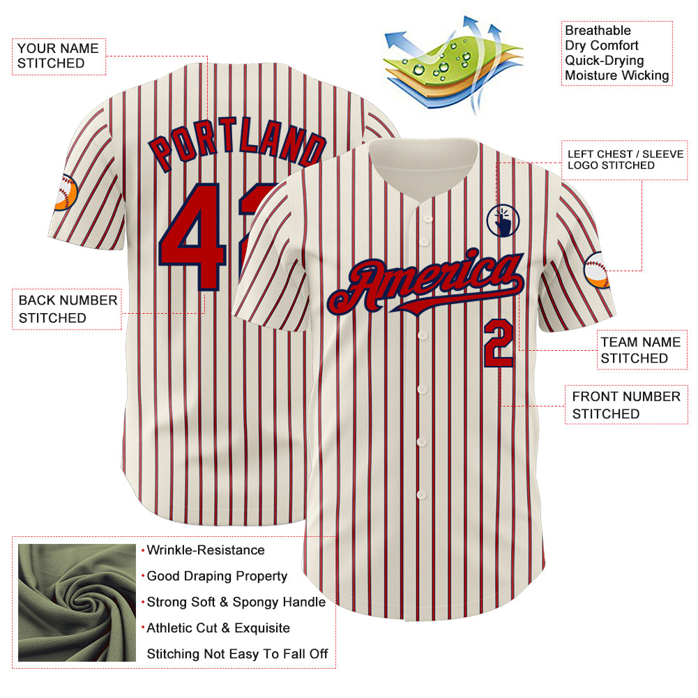 Custom Cream (Navy Red Pinstripe) Red-Navy Authentic Baseball Jersey