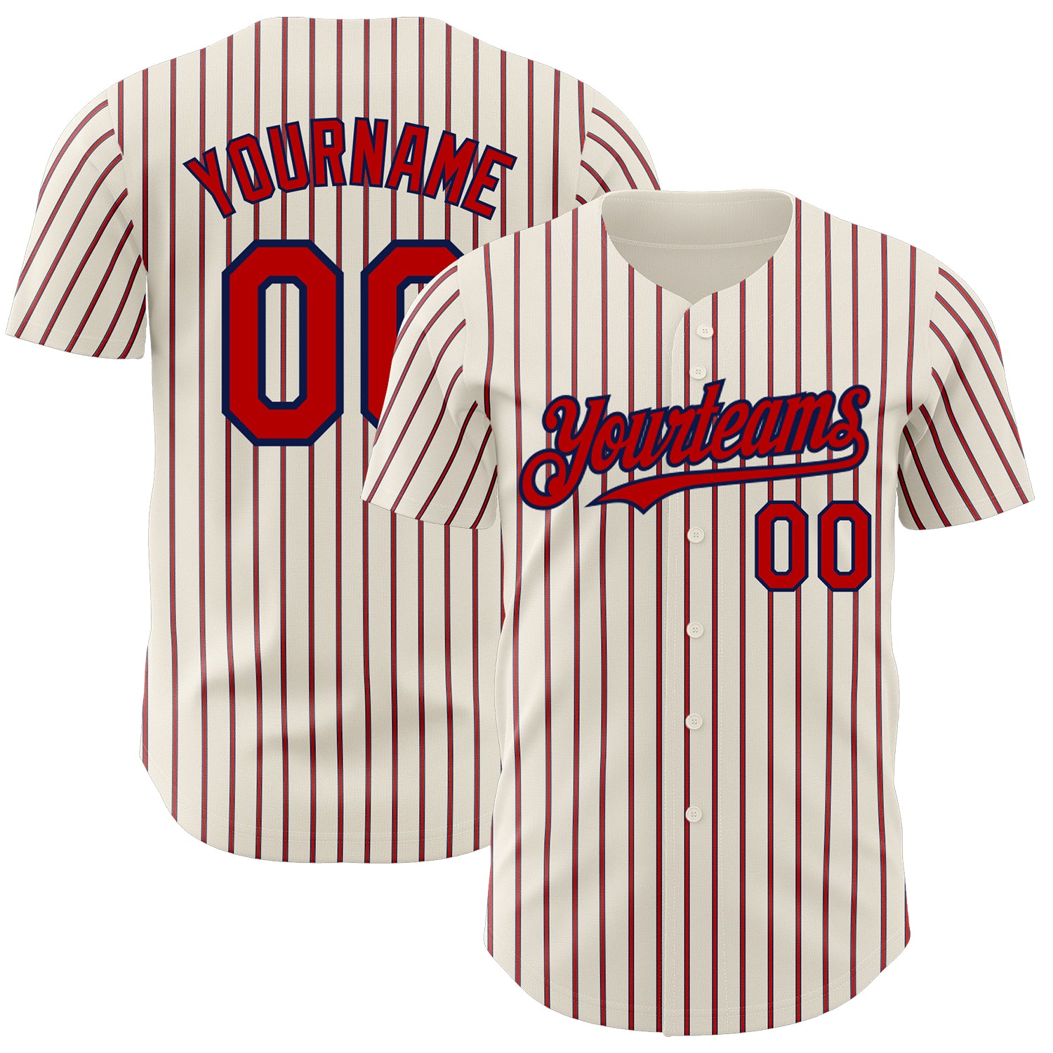 Custom Cream (Navy Red Pinstripe) Red-Navy Authentic Baseball Jersey