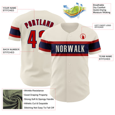 Custom Cream Red-Navy Authentic Baseball Jersey