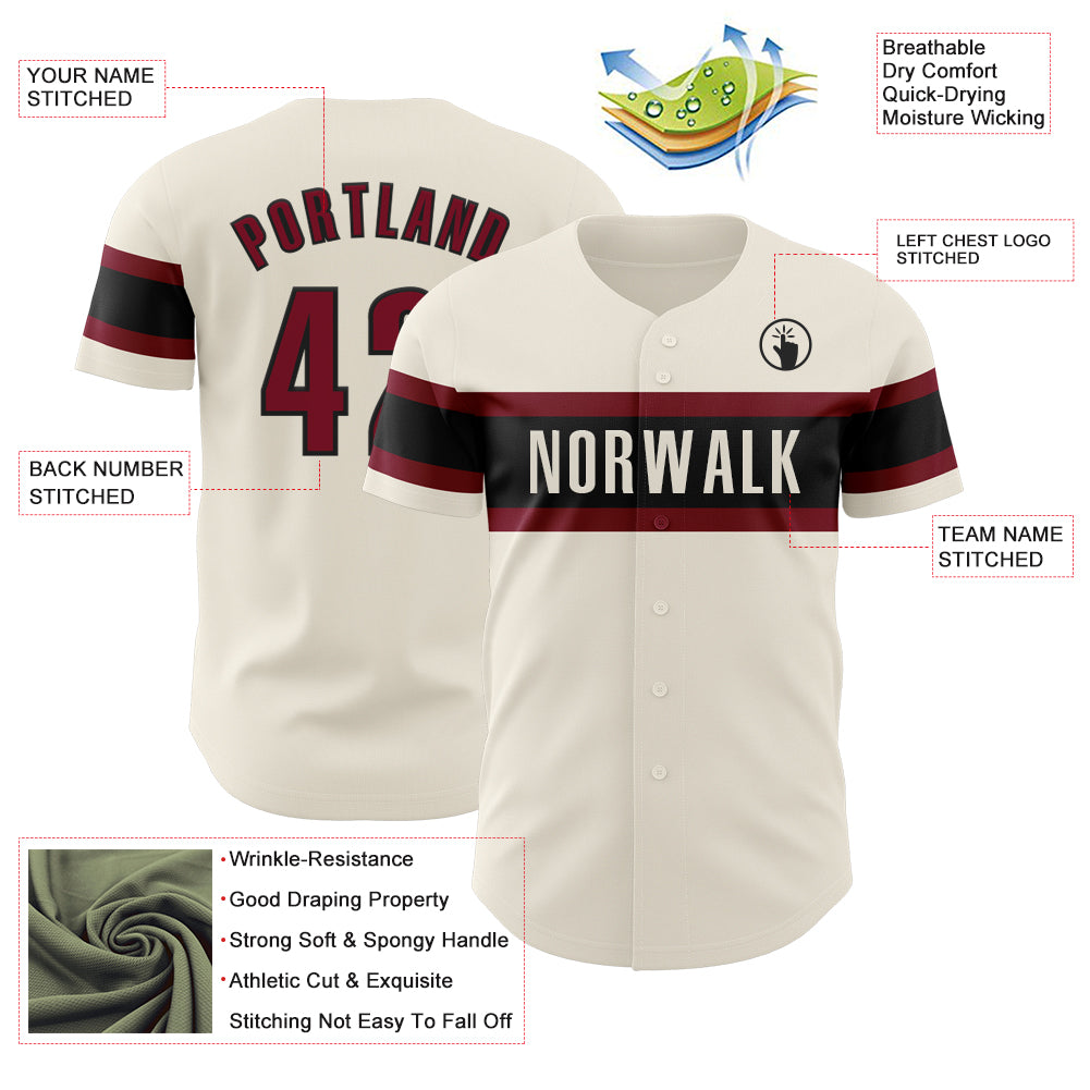 Custom Cream Crimson-Black Authentic Baseball Jersey