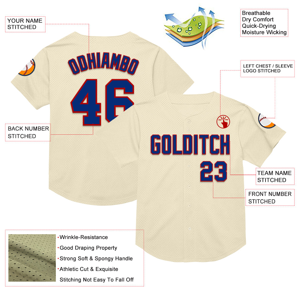 Custom Cream Royal-Red Mesh Authentic Throwback Baseball Jersey