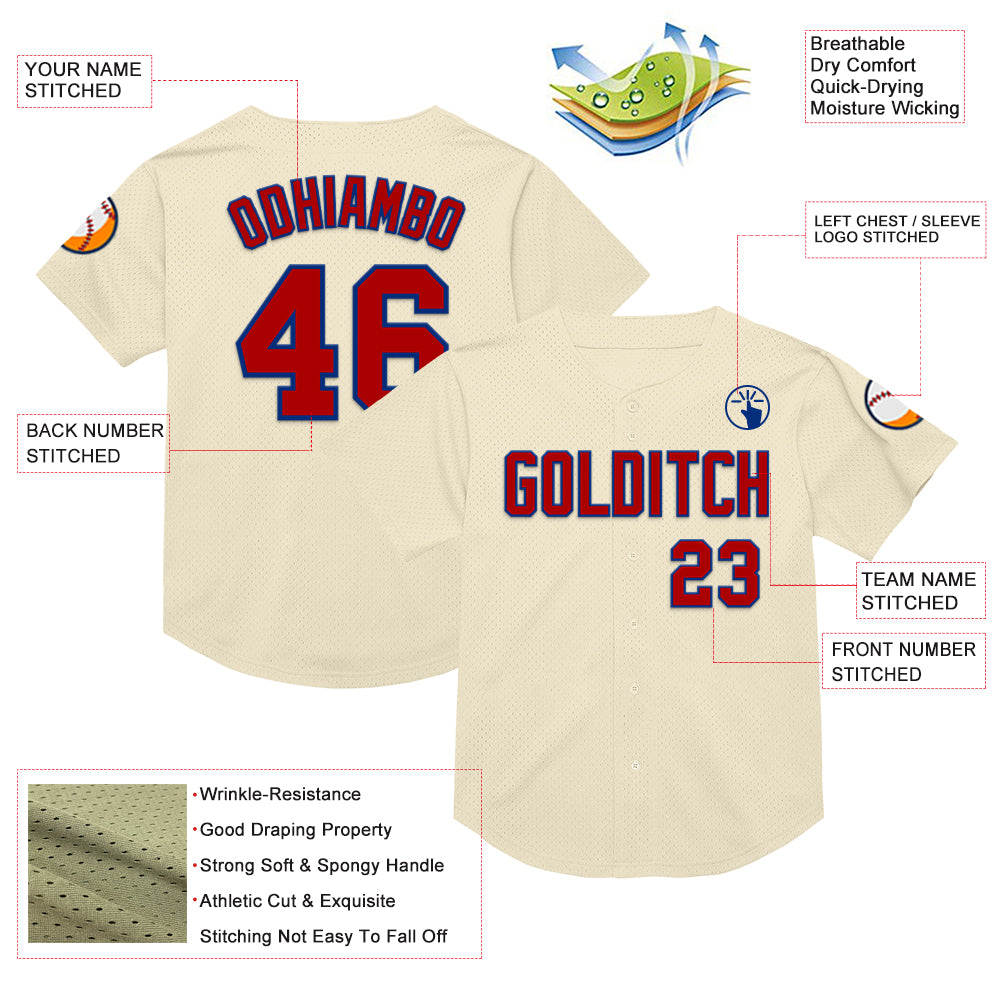 Custom Cream Red-Royal Mesh Authentic Throwback Baseball Jersey