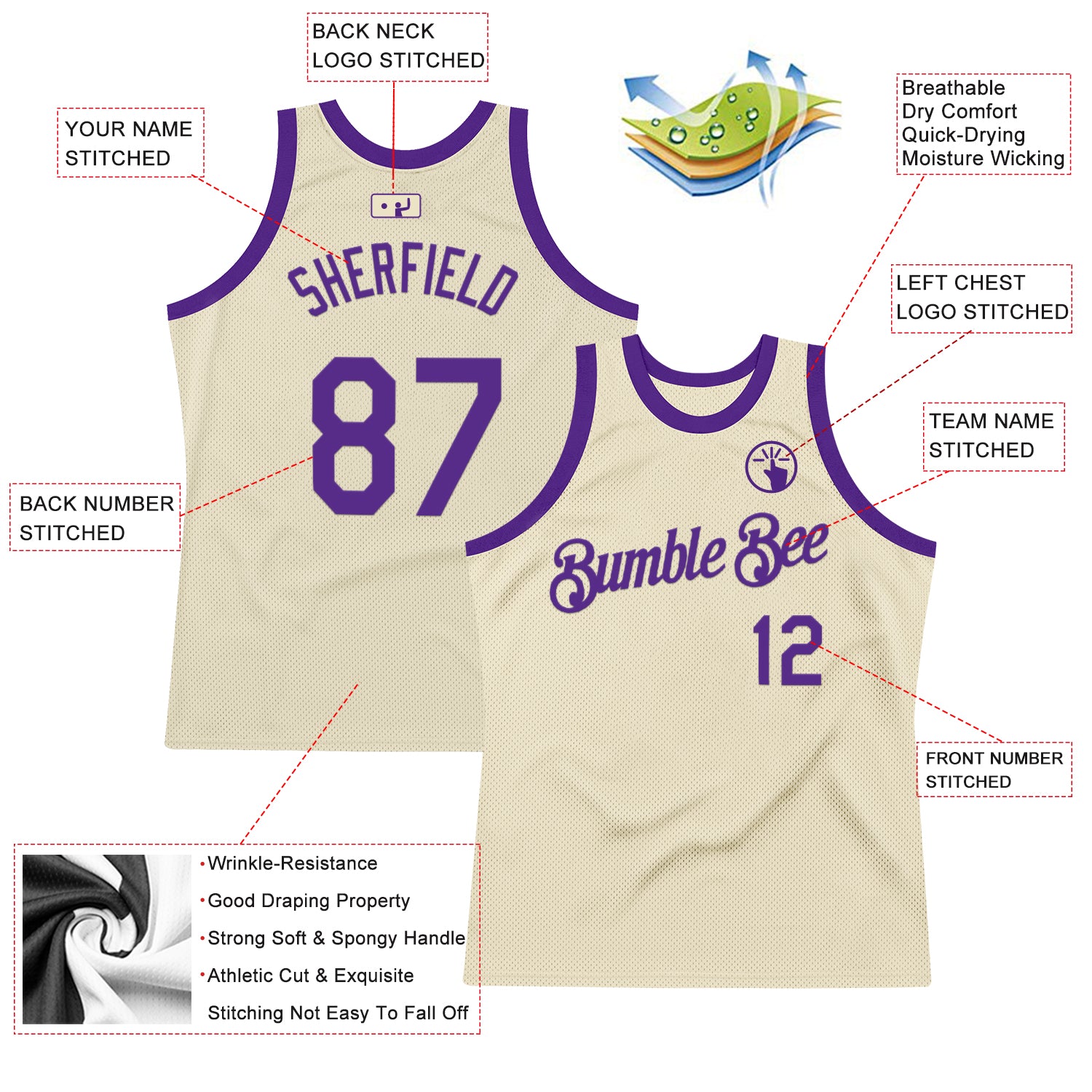 Custom Cream Purple Authentic Throwback Basketball Jersey