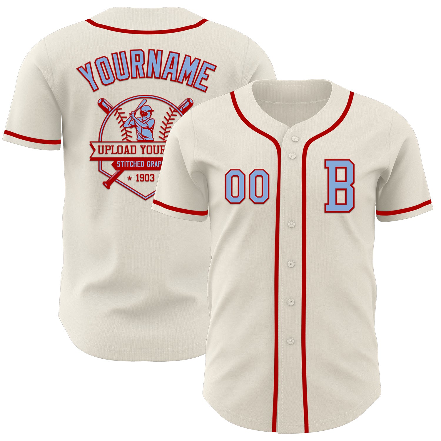 Custom Cream Light Blue-Red Authentic Baseball Jersey