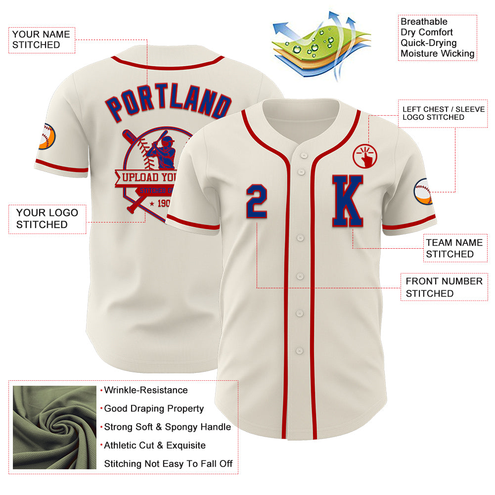 Custom Cream Royal-Red Authentic Baseball Jersey