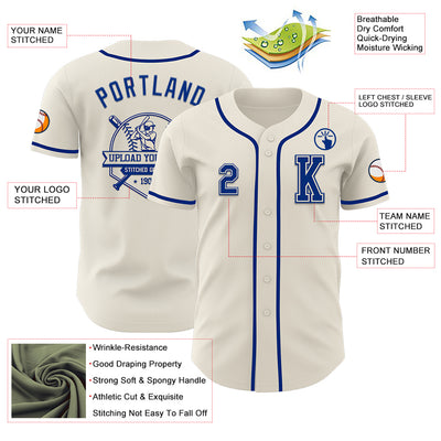 Custom Cream Royal Authentic Baseball Jersey