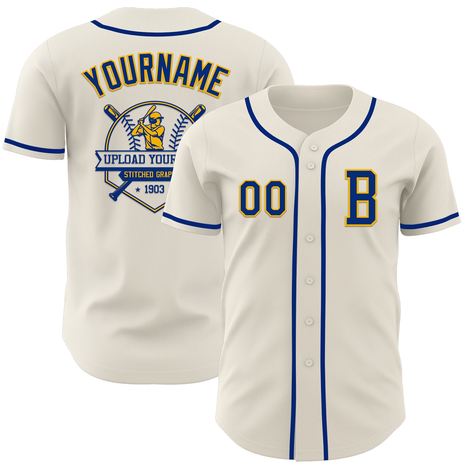 Custom Cream Royal-Gold Authentic Baseball Jersey