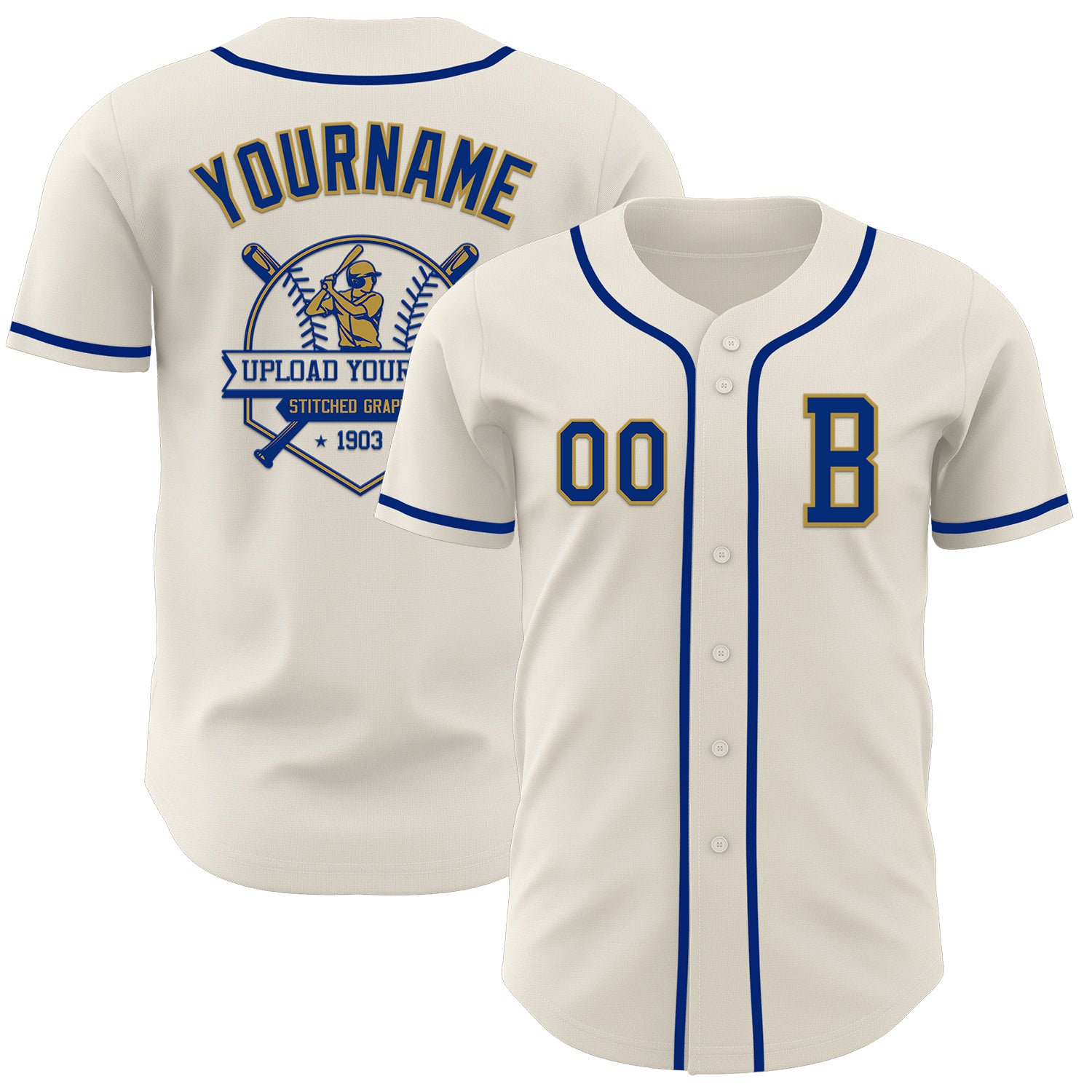 Custom Cream Royal-Old Gold Authentic Baseball Jersey