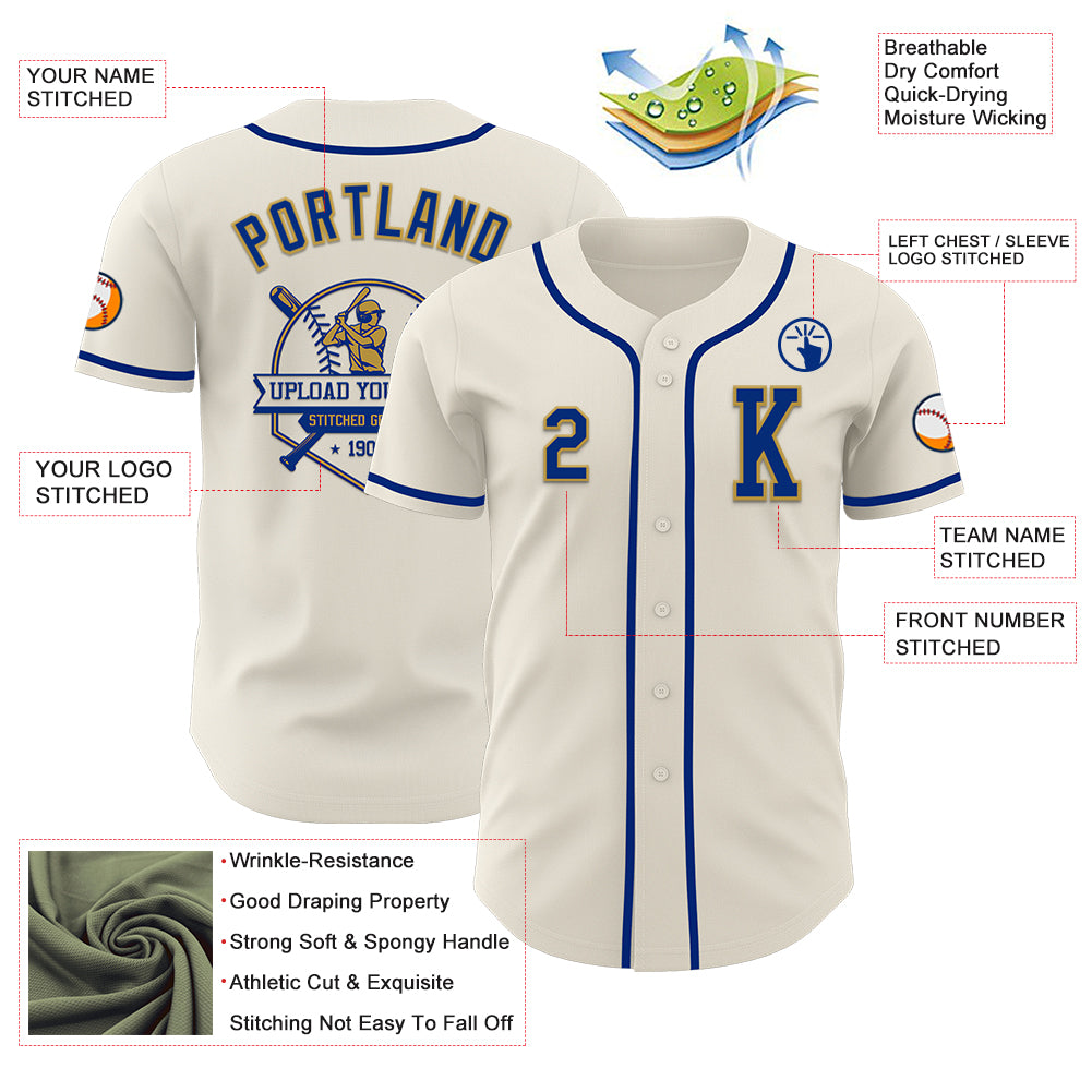 Custom Cream Royal-Old Gold Authentic Baseball Jersey
