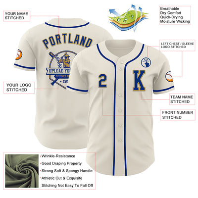 Custom Cream Royal-Old Gold Authentic Baseball Jersey