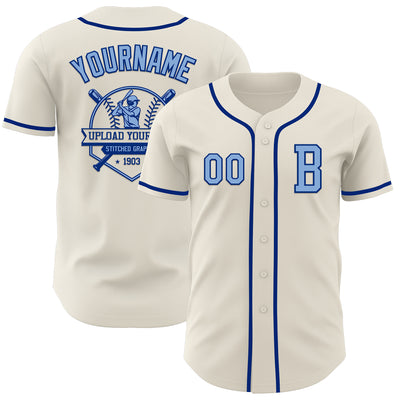 Custom Cream Light Blue-Royal Authentic Baseball Jersey