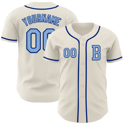 Custom Cream Light Blue-Royal Authentic Baseball Jersey