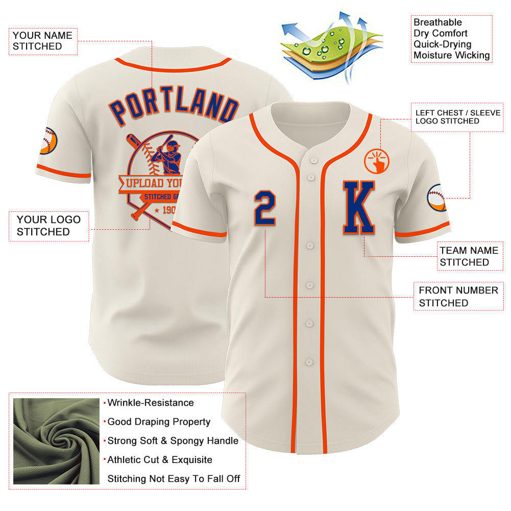 Custom Cream Royal-Orange Authentic Baseball Jersey