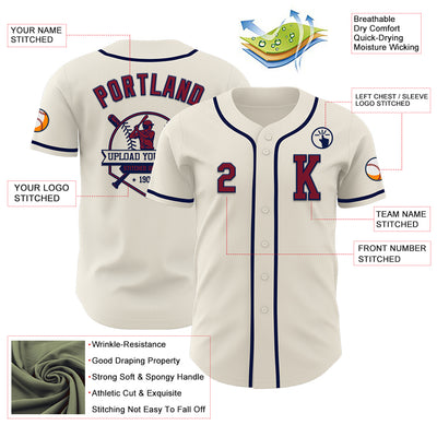 Custom Cream Crimson-Navy Authentic Baseball Jersey