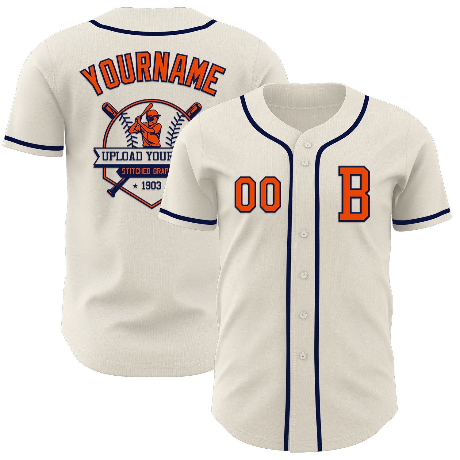 Custom Cream Orange-Navy Authentic Baseball Jersey